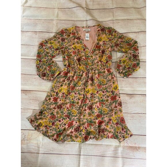 NWT Loft Women's Yellow Flounce Wrap Dress Long Sleeve - Small - Picture 7 of 14